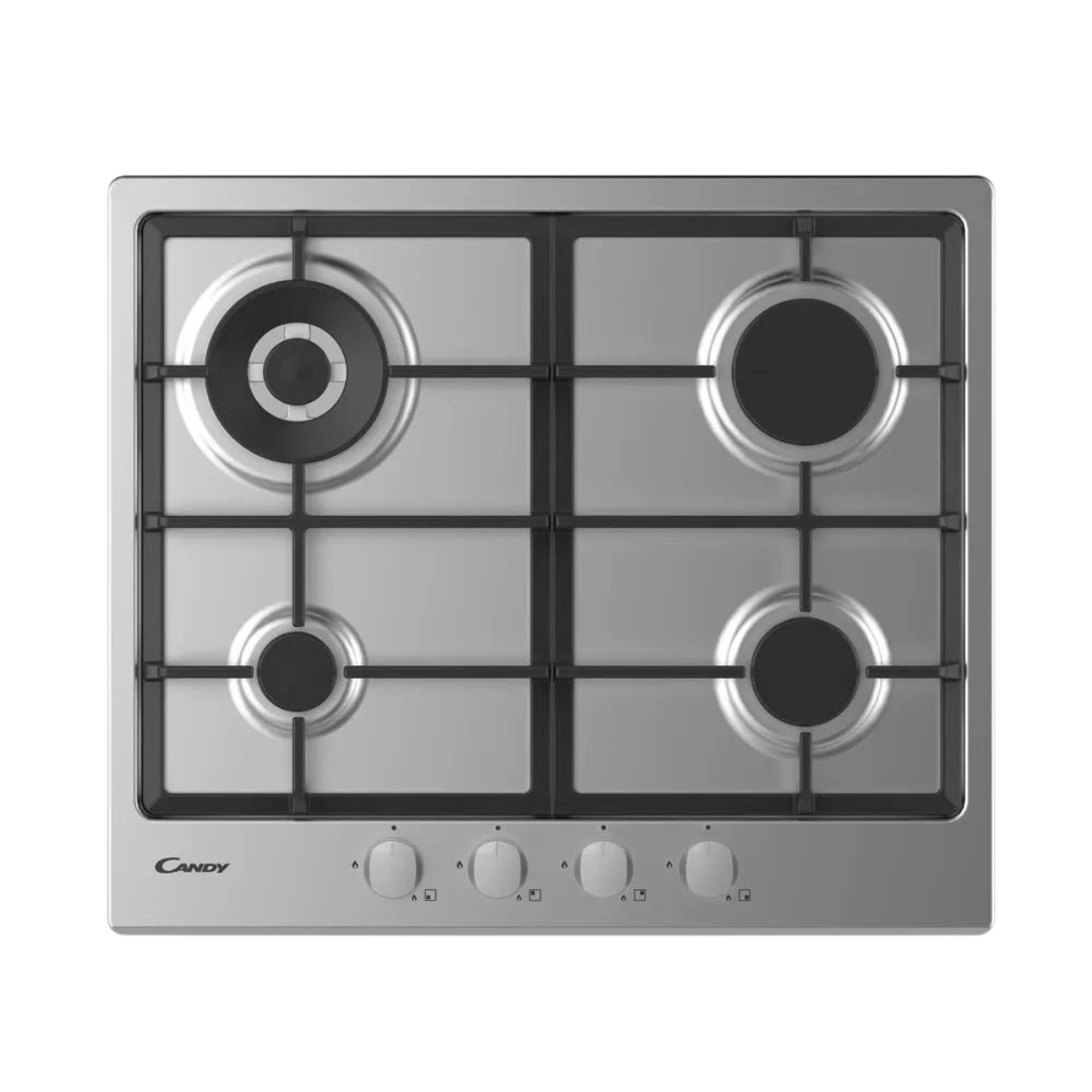 CANDY CHG6BRX 60CM GAS HOB FRONTAL 4 BURNERS 4 KNOBS INOX CAST IRON